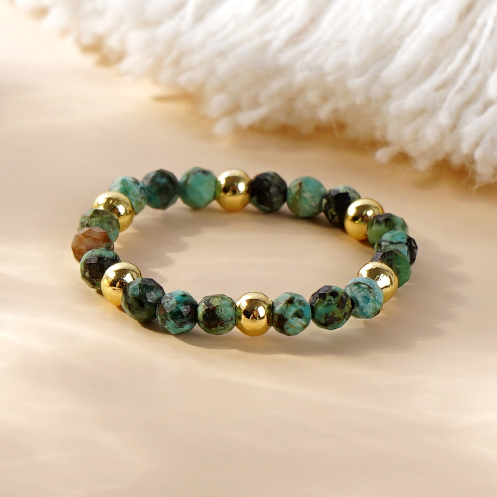 Bohemian Turquoise Stone Beaded Ring Unplated Boho Stackable African